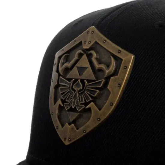 Nintendo Legend Of Zelda Hylian Shield Brass Metal Badge Men's Black Precurve Snapback Hat image {3}