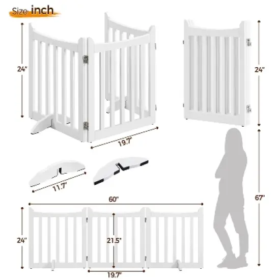 Yaheetech 24inch Tall Freestanding Wooden Pet Gate with Door, White image {2}
