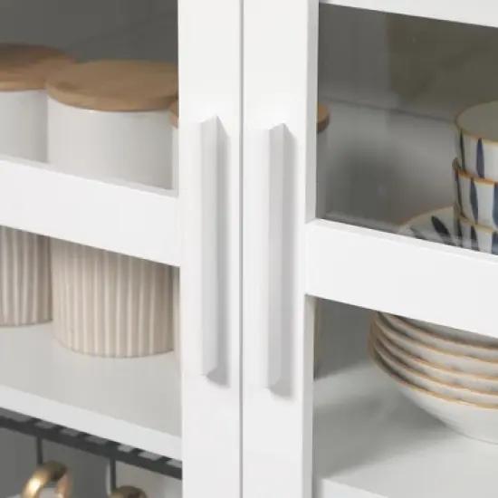 HOMCOM Freestanding Kitchen Pantry, 5-tier Storage Cabinet with Adjustable Shelves and 2 Glass Doors, White image {5}