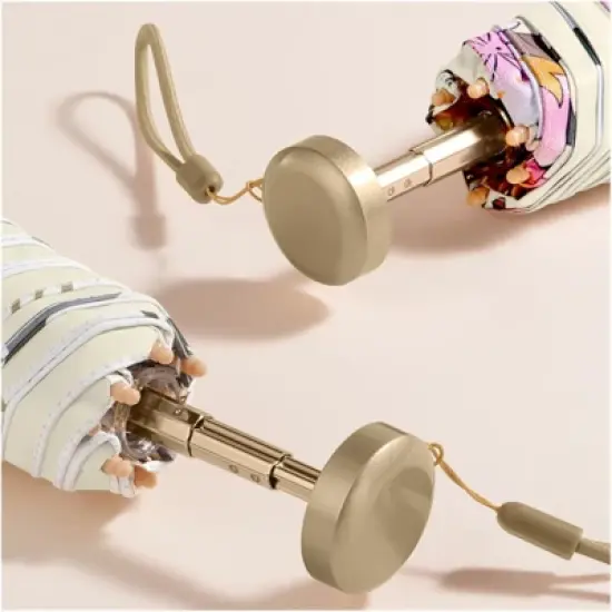 Clotth Folding Umbrella - Sunny and Rainy Dual-use Parasol, Lightweight Portable, Colored printed Double-purpose Sunshade, Golden - Early Spring image {6}