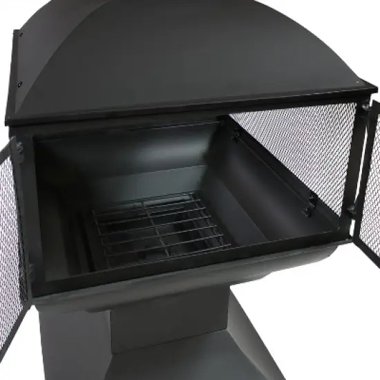 Sunnydaze Outdoor Backyard Patio Steel 360-Degree View Wood-Burning Fire Pit Chiminea with Wood Grate and Poker - 57" - Black image {2}
