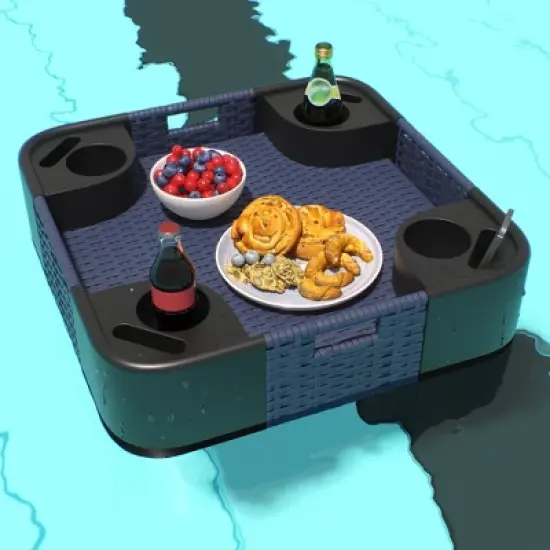 YARDSIGHT Wicker Floating Tray with Aluminum Frame - Pool Accessory for Drinks & Snacks - Fits Most Pools - Perfect for Parties & Relaxing image {1}