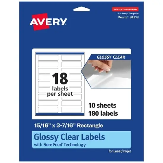 Avery Glossy Clear Rectangle Labels with Sure Feed, 15/16" x 3-7/16" image {7}