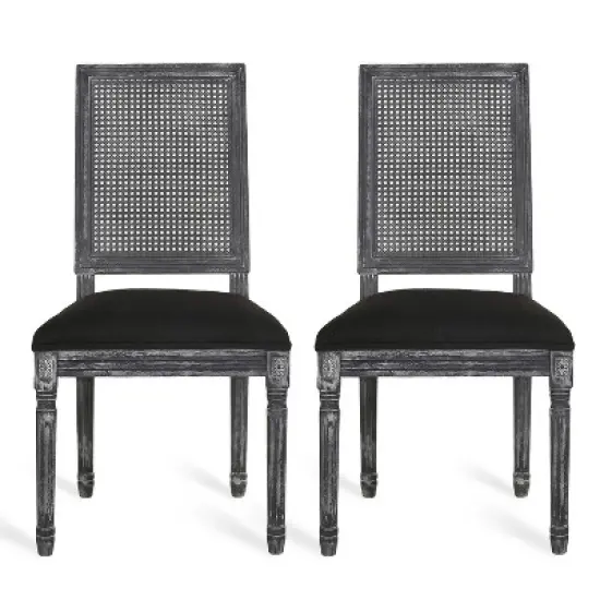 Christopher Knight Home Brownell French Country Fabric Upholstered Wood and Cane Dining Chairs (Set of 2) image {9}