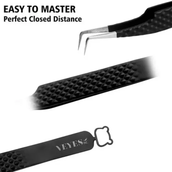 VEYES INC Lash Tweezers for Eyelash Extensions High-precision Fiber Tip Tweezers Kit Contains Isolation Curved and Volume Lash Tweezers (3PCS) Black image {3}