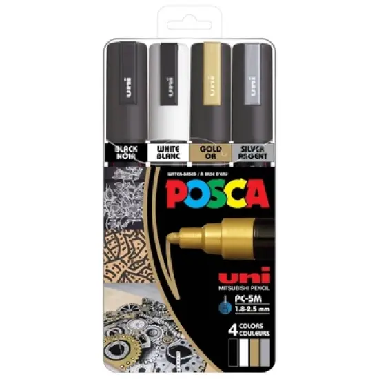 uniball POSCA PC-5M Water Based Paint Markers in Metallic Colors - Medium Tip (1.8-2.5mm) - 4 Pack: Paint Pens Acrylic image {8}