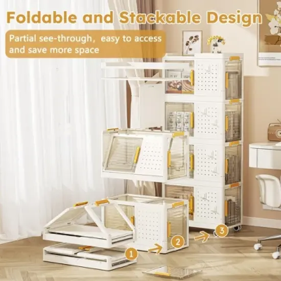 Stackable Storage Bins with Lids 4-Tier, Plastic Storage Bins with Wheels and external Hooks, Mobile Multifunction Utility Storage Organizer image {3}