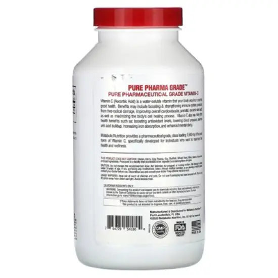 Metabolic Nutrition Vitamin-C, 180 Capsules (750 mg per Capsule) image {2}