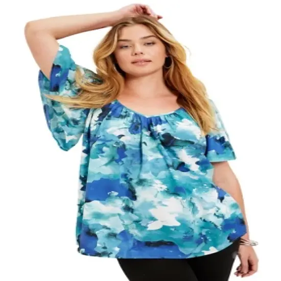 June + Vie by Roaman's Women&rsquo;s Plus Size Flutter-Sleeve Top image {3}