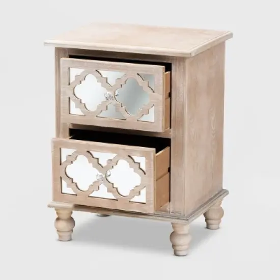 Celia Wood and Mirror 2 Drawer Quatrefoil Nightstand Natural - Baxton Studio image {1}