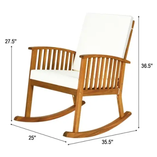Costway 2PCS  Acacia Wood Rocking Chair Garden Lawn W/ Cushion image {8}