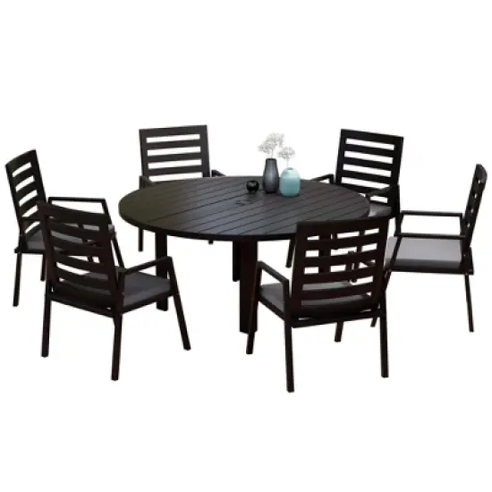 LeisureMod Chelsea 7-Piece Patio Dining Set, 60" Round Aluminum Dining Table and 6 Dining Armchair image {16}
