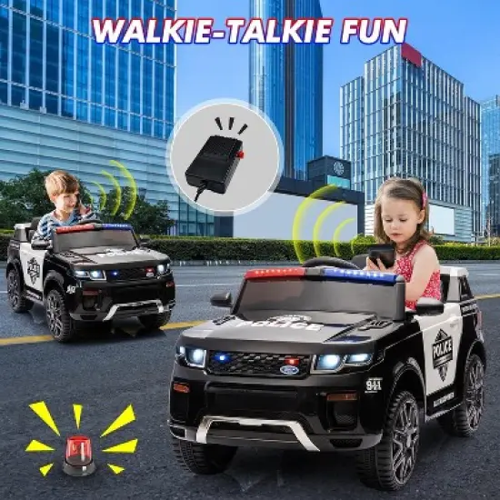 12V Children's Ride-on Police Car, Electric Ride-on Toddler Toy Police Car with Remote Control, Loudspeaker, Flashing Lights, Music image {4}