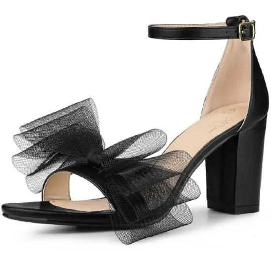 Perphy Bow Tie Ankle Strap Chunky High Heels Sandals for Women image {5}