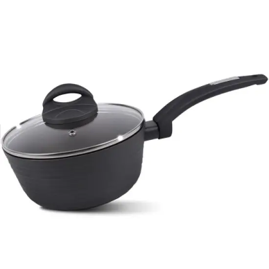 NutriChef Saucepan Pot with Lid - Non-Stick Stylish Kitchen Cookware with Metallic Ridge-Line Pattern, 1.5 Quart image {1}