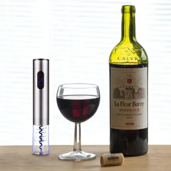 Brentwood Electric Wine Bottle Opener with Foil Cutter, Vacuum Stopper, and Aerator Pourer in Silver image {3}