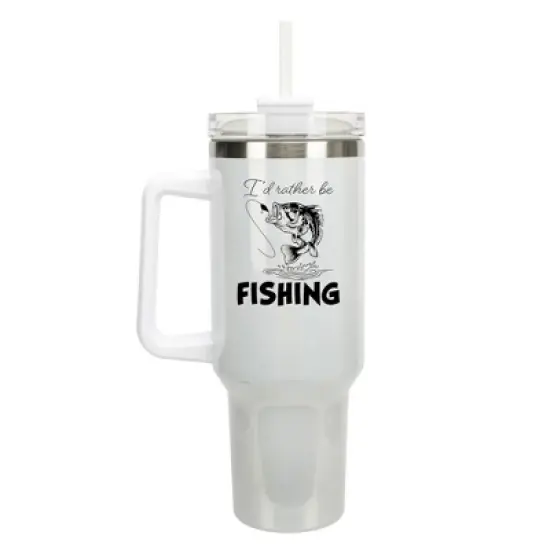 Elanze Designs I'd Rather Be Fishing Bass Fish Lake 40 oz. Stainless Steel, Large Water Bottle Coffee Mug, Spill & Leak Resistant, Thermal Travel image {1}