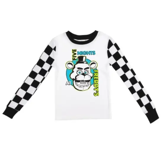 Five Nights At Freddy's Freddy Fazbear Face Youth Boy's Black & White Checkered Long Sleeve Shirt & Sleep Pants Set image {1}