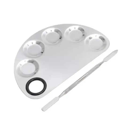 Unique Bargains Portable Small Semicircle Nail Art Palette Silver Tone 1 Set image {6}