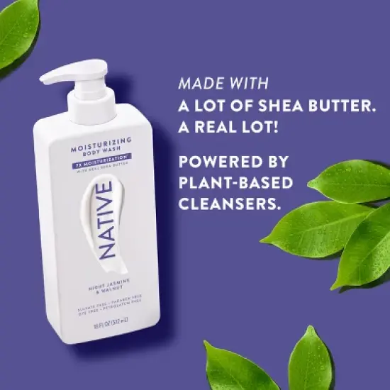 Native Moisturizing Shea Butter 24hr Hydration Sulfate Free and Paraben Free Body Wash - Night Jasmine & Walnut - 18 fl oz image {4}