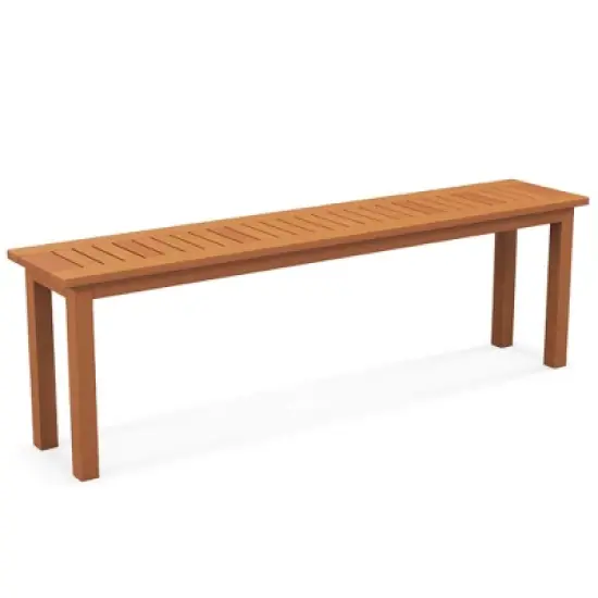 Costway 59" Long Patio Dining Bench with Teak Oil Finish & Slat Seat Accent Entryway Bench image {10}