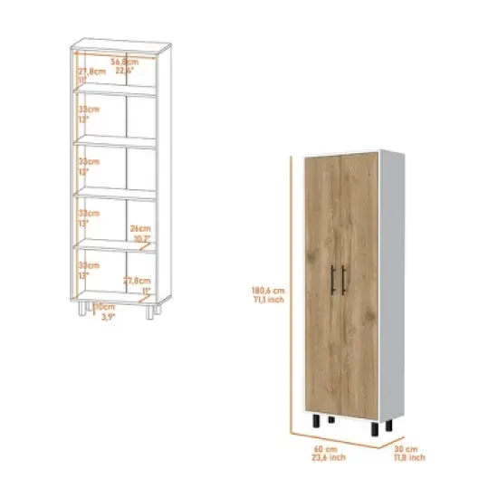 Gulches Tall Pantry Cabinet - 5-Shelf Cupboard Storage Organizer with Double Long Doors, Metal Handles & Legs 22.4"W X 11"D image {3}