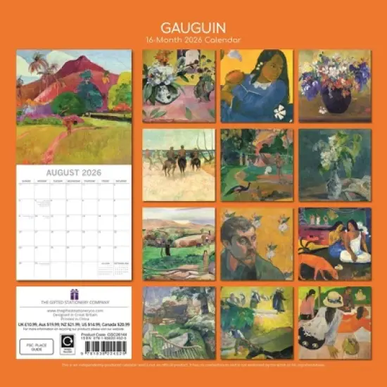2026 Square Wall Calendar, Gauguin, 16-Month Arts & Antiques Theme with 180 Reminder Stickers (12x12 In) image {3}