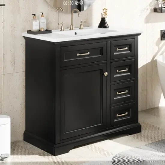 Christopher Knight Home Timeus 36" Modern Bathroom Vanity with Ceramic Sink, Drawers image {9}