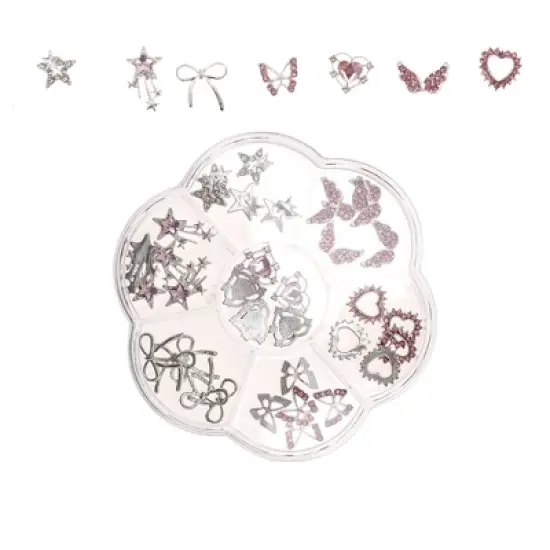 Unique Bargains 7 Grids Rhinestone Nail Supplies Pink 1 Set image {3}