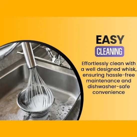 YBM Home Stainless Steel Professional Whisk, Handheld Whisk for Blending, Whisking, Beating, Stirring, Hanging Hook, Easy to Clean image {5}