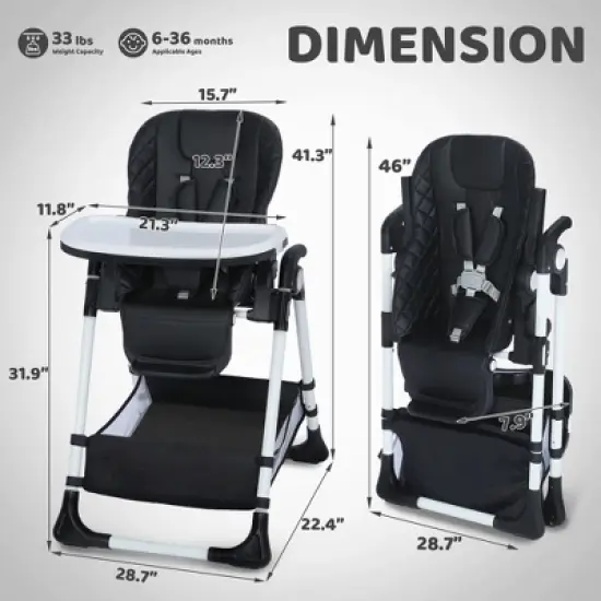 Kinder King Foldable High Chair for Babies & Toddlers, Adjustable Height, Recline, Storage Basket, Double Trays, Easy to Clean image {3}