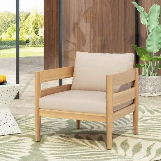 Christopher Knight Home Fritz Outdoor Rustic Upholstered Club Chair with Slat Paneling image {8}