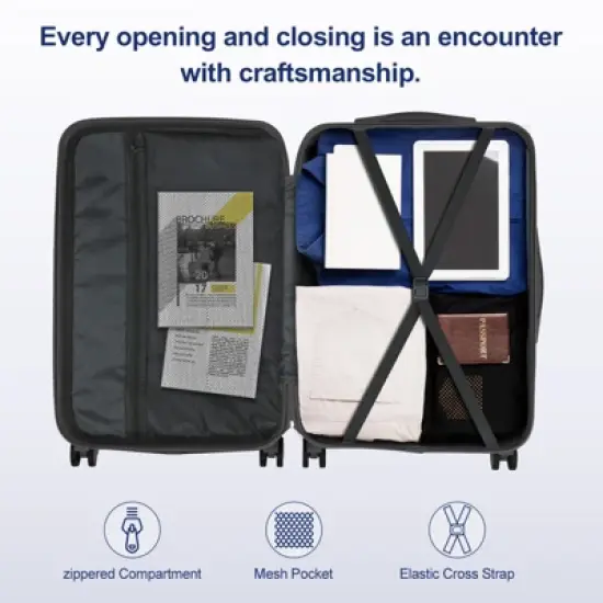 Karl Home 2 Piece Set ABS Trolley Cases striped Pattern Luggage (12in   20in) Black image {10}