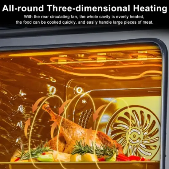 24" Single Wall Oven, with Steam&Grill&Air Frying Mode, 3000W, 240V, 2.5Cu.ft Stainless Steel Convection Built-in Oven, Advanced Colorful Touch Screen image {3}