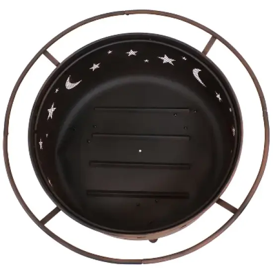 Sunnydaze Outdoor Camping or Backyard Round Cosmic Stars and Moons Fire Pit with Cooking Grill Grate, Spark Screen, and Log Poker - 30" image {7}