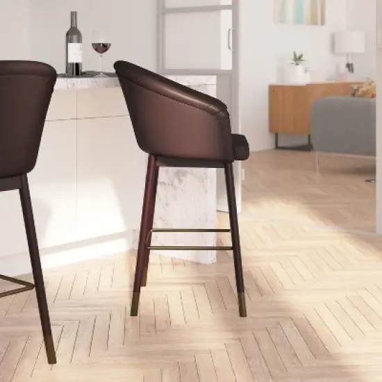 Merrick Lane Modern Wood Frame Stool with Metallic Accents image {4}