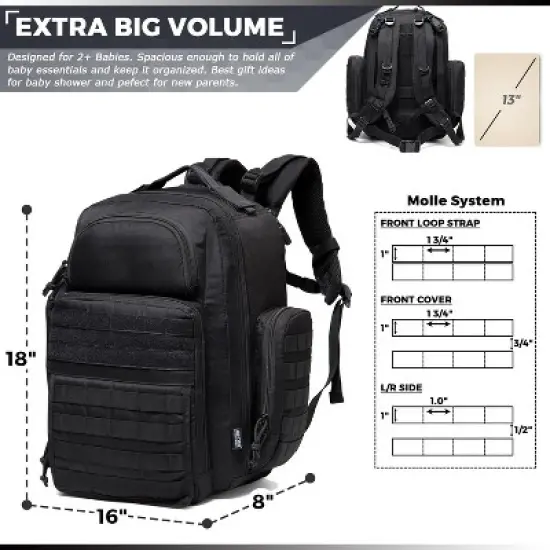 Itopfox Large Diaper Backpack for Men with Changing Mat, Insulated Pockets, Wipe Pocket, Stroller Straps, Black image {2}