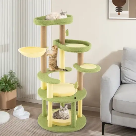 Tangkula Multi-level Cat Tree w/ Wide Perch Rotatable Basket Removable Soft Cushions image {2}
