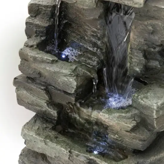13" Resin Waterfall Tabletop Fountain with LED Lights Gray - Alpine Corporation image {4}