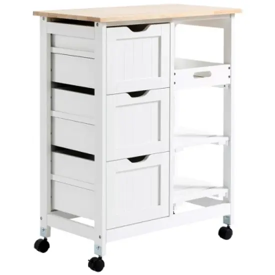 HOMCOM Rolling Kitchen Island Cart, Bar Serving Cart, Compact Trolley on Wheels with Wood Top, Shelves & Drawers for Home Dining Area image {3}