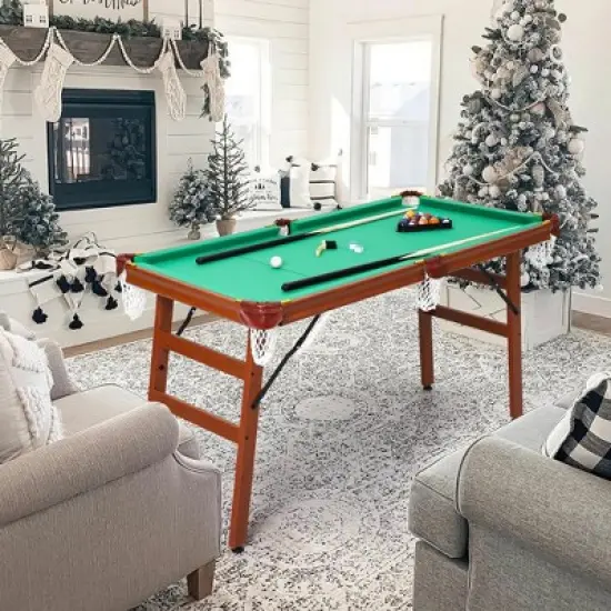 55-inch Folding Billiard - Portable Pool Table, Billiard Game Table with 2 Cue Sticks 16 Balls Triangle Chalk for Kids and Adults image {10}