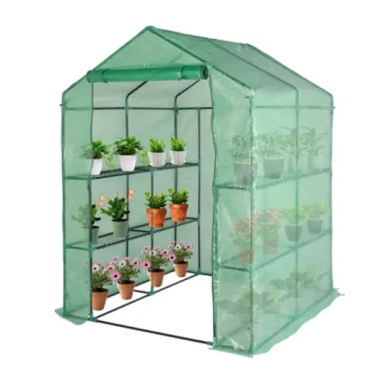 Walk-in Greenhouse for Outdoors, 58"x58"x75" Plant House with 8-Tier Grid Shelves for Seed Starting & Potted Plants image {15}