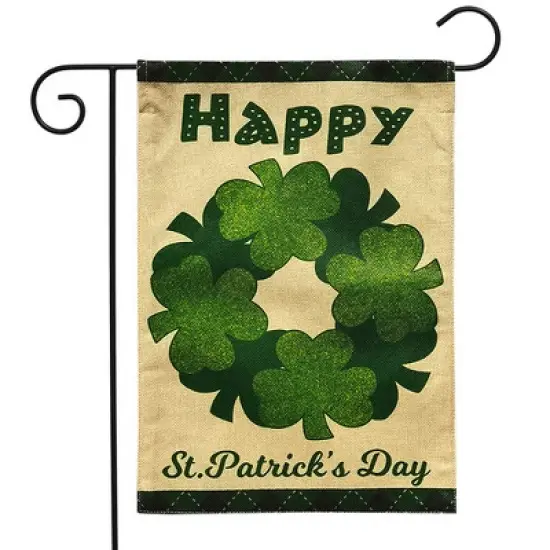 Briarwood Lane Happy St. Patrick's Day Wreath Burlap Garden Flag 18" x 12.5" image {1}