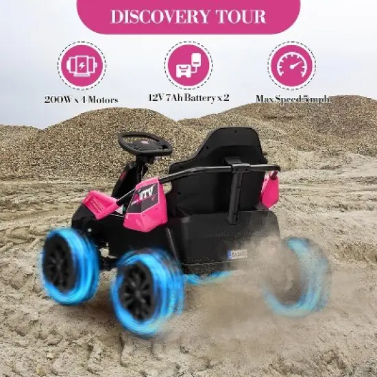 24V Ride-on Toys for Big Kids, Electric Four Wheeler with Parent Remote, Bluetooth Music, Horn, 4 Shock Absorbers, Dual 12v Batteries, Pink image {3}