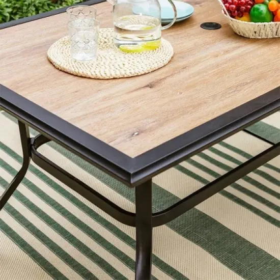 Metal Patio Dining Set with 60"x37" Table with Umbrella Hole & 6 Sling Motion Chairs - Captiva Designs image {6}