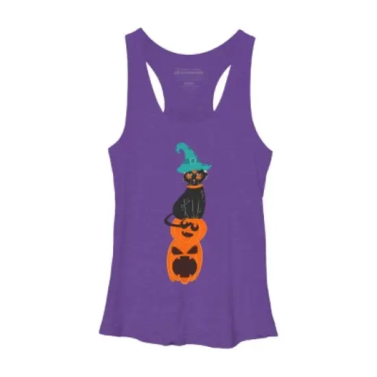 Women's Design By Humans Halloween Pumpkins and Witch Cat By famenxt Racerback Tank Top image {6}