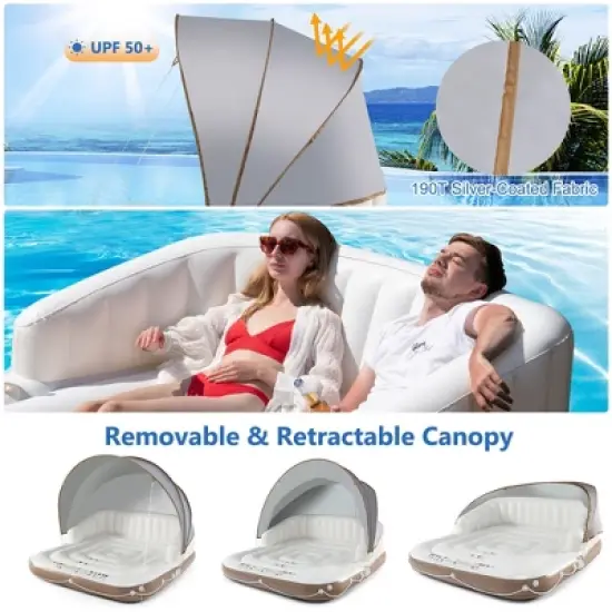 Tangkula Floating Canopy Island Inflatable Pool Float Lounge Raft w/ Retractable Canopy image {4}