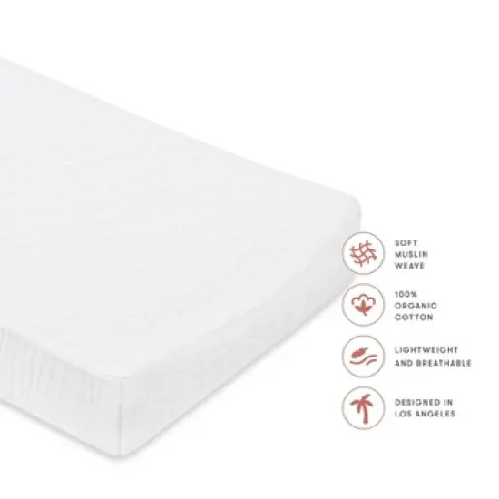 Babyletto Quilted Muslin Changing Pad Cover - GOTS Certified Organic Cotton - Plain White image {2}