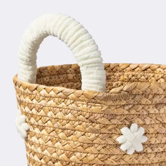 Braided Water Hyacinth with Tufted Embroidery Small Round Storage Basket - Cloud Island&trade; image {2}