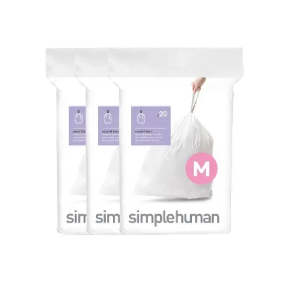 simplehuman 45L Code M Custom Fit Kitchen Trash Bag Liners 3 Quick-Dispense Packs - 60ct: 45 Liter Unscented Drawstring Bags image {5}